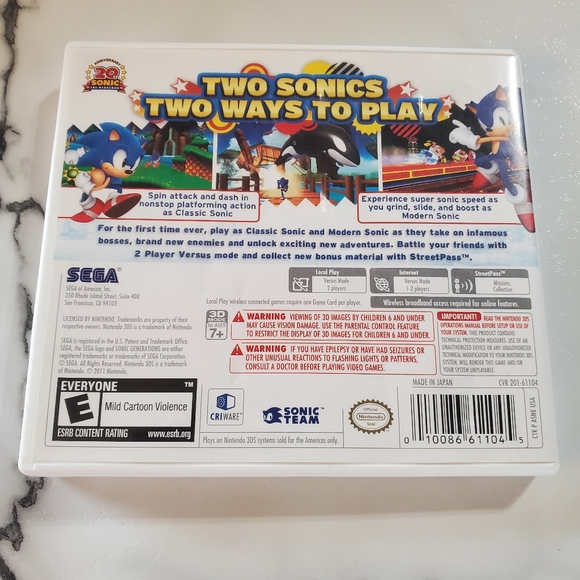 Sonic Generations Nintendo 3DS Video Game SEGA *TESTED* - Picture 3 of 8